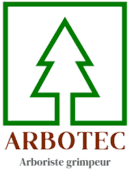 Logo ARBOTEC : arbre stylisé vert symbolisant l'arboriculture, accompagné du nom d'entreprise et du métier 'Arboriste grimpeur'.