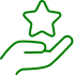 Qualité de Service: Avantages et Récompenses Client Contour vert d'une main ouverte présentant une étoile, symbolisant récompense, qualité, service client ou avantage premium.
