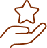 Qualité et Excellence : Votre Service Premium Étoilé Contour brun d'une main ouverte sous une étoile stylisée, symbolisant un service de qualité, l'excellence ou une récompense premium.